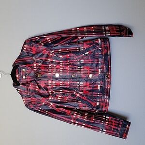 Tory Burch RARE allover painted plaid NWT Buttery Leather Crop jacket large